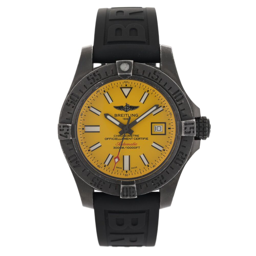 Breitling Avenger II Seawolf Blacksteel M17331 Yellow 45mm Men's Watch +B&P